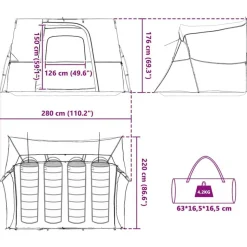 vidaXL Indertelt med tag med opbevaring Grøn 280 x 220 x 176 cm taft