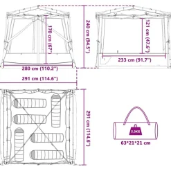 vidaXL Indertelt med tag med opbevaring Grøn 291 x 291 x 240 cm taft