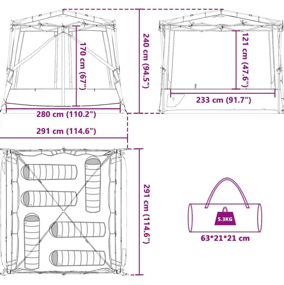 vidaXL Indertelt med tag med opbevaring Grøn 291 x 291 x 240 cm taft