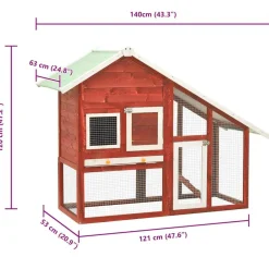 vidaXL kaninbur 140x63x120 cm massivt fyrretræ rød og hvid