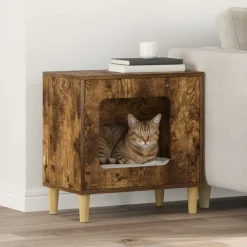 vidaXL Kat Hus Røget eg 51 x 30 x 52 cm Konstrueret træ