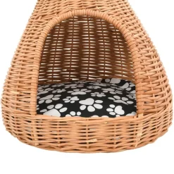 vidaXL kattehus med hynde 40 x 60 cm tipifacon naturligt piletræ