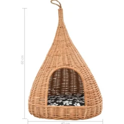 vidaXL kattehus med hynde 40 x 60 cm tipifacon naturligt piletræ