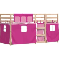 vidaXL køjeseng med gardiner 90x200 cm massivt fyrretræ pink