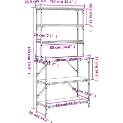 vidaXL køkkenreol 6 hylder 90x40x180 cm konstrueret træ grå sonoma-eg