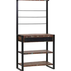 vidaXL Køkkenreol Mønstret og sort 80 x 40 x 160 cm Solid genbrugs træ