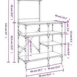 vidaXL køkkenreol 90x40x132 cm konstrueret træ og metal grå sonoma-eg