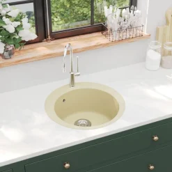 vidaXL køkkenvask granit enkelt vask rund beige