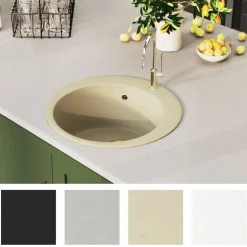 vidaXL køkkenvask granit enkelt vask rund beige