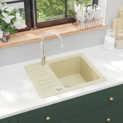 vidaXL køkkenvask granit enkelt vask beige