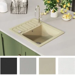 vidaXL køkkenvask granit enkelt vask beige
