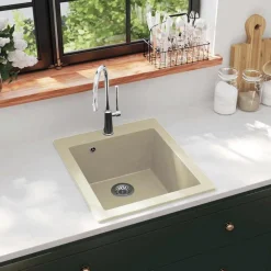 vidaXL køkkenvask granit enkelt vask beige