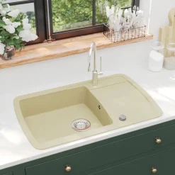 vidaXL køkkenvask granit enkelt vask beige