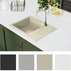 vidaXL køkkenvask med overløbshul oval granit beige