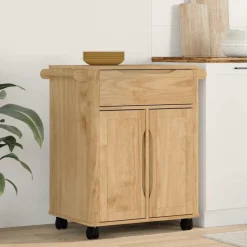 vidaXL Køkkenvogn FLORO Voks brun 72,5 x 45 x 80 cm Massivt fyrretræ