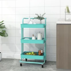 vidaXL køkkenvogn med 3 hylder 42x35x85 cm jern og ABS turkis