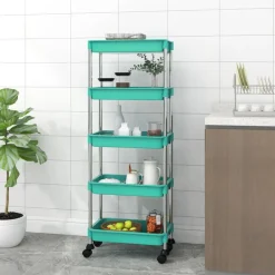 vidaXL køkkenvogn med 5 hylder 42x29x128 cm jern og ABS turkis