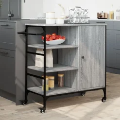 vidaXL køkkenvogn 87,5x38,5x84,5 cm konstrueret træ grå sonoma-eg