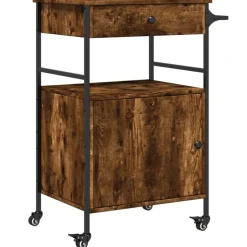 vidaXL køkkenvogn 56x43x89,5 cm konstrueret træ røget egetræsfarve