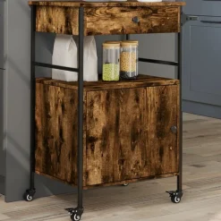 vidaXL køkkenvogn 56x43x89,5 cm konstrueret træ røget egetræsfarve