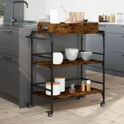 vidaXL køkkenvogn 81,5x41x92,5 cm konstrueret træ røget egetræsfarve