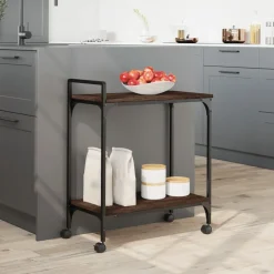 vidaXL køkkenvogn 60,5x31x72,5 cm konstrueret træ brun egetræsfarve