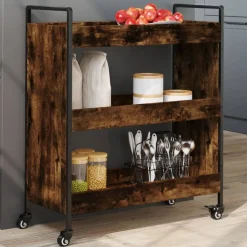 vidaXL køkkenvogn 70x30x82 cm konstrueret træ røget egetræsfarve