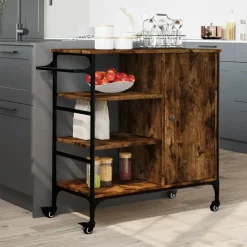 vidaXL køkkenvogn 87,5x38,5x84,5 cm konstrueret træ røget egetræsfarve