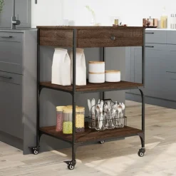 vidaXL køkkenvogn 60x48x89,5 cm konstrueret træ brun egetræsfarve
