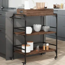 vidaXL køkkenvogn 81,5x41x92,5 cm konstrueret træ brun egetræsfarve