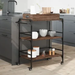 vidaXL køkkenvogn 81,5x41x92,5 cm konstrueret træ brun egetræsfarve