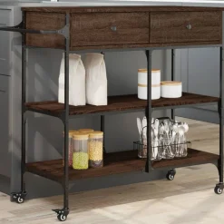 vidaXL køkkenvogn 105x42x95 cm konstrueret træ brun egetræsfarve