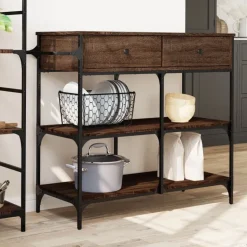 vidaXL køkkenvogn 105x42x95 cm konstrueret træ brun egetræsfarve