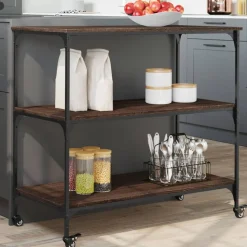vidaXL køkkenvogn 102x50x95 cm konstrueret træ brun egetræsfarve