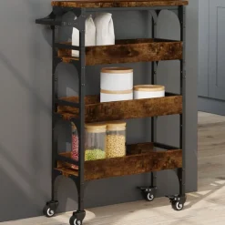 vidaXL køkkenvogn 53x20x76 cm konstrueret træ røget egetræsfarve