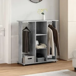 vidaXL klædeskab med hjul 102x38x110 cm konstrueret træ betongrå
