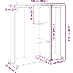 vidaXL klædeskab med hjul 102x38x110 cm konstrueret træ betongrå