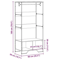 vidaXL klædeskab 90x50x180 cm konstrueret træ grå sonoma-eg