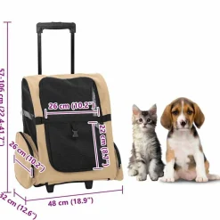 vidaXL kæledyrsvogn 3-i-1 design sand 48x32x(57-106) cm oxfordstof