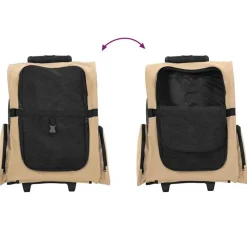 vidaXL kæledyrsvogn 3-i-1 design sand 48x32x(57-106) cm oxfordstof