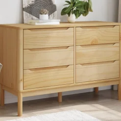 vidaXL kommode FLORO massivt fyrretræ gyldenbrun