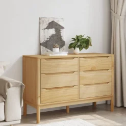 vidaXL kommode FLORO massivt fyrretræ gyldenbrun