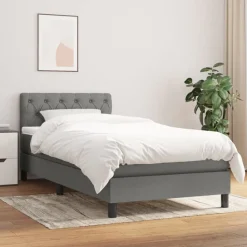 vidaXL kontinentalseng med madras 80x200 cm stof mørkegrå