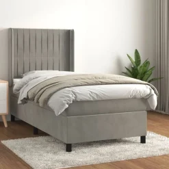 vidaXL kontinentalseng med madras 80x200 cm fløjl lysegrå