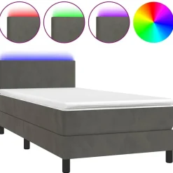 vidaXL kontinentalseng med madras og LED-lys 80x200 cm velour mørkegrå