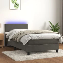 vidaXL kontinentalseng med madras og LED-lys 80x200 cm velour mørkegrå