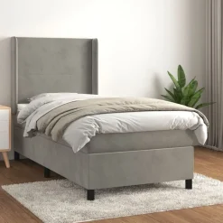 vidaXL kontinentalseng med madras 80x200 cm fløjl lysegrå