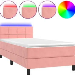 vidaXL kontinentalseng med madras og LED-lys 80x200 cm velour pink