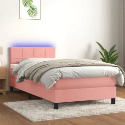 vidaXL kontinentalseng med madras og LED-lys 80x200 cm velour pink