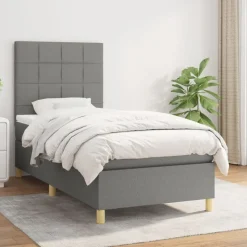 vidaXL kontinentalseng med madras 80x200 cm stof mørkegrå